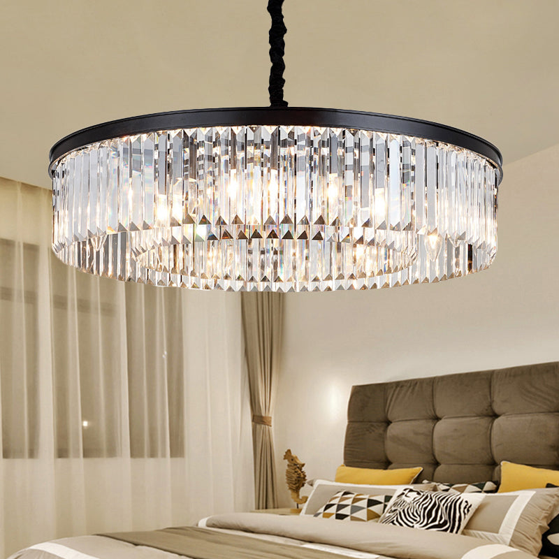 16 "/23.5" /31,5 "Dia Chandelier à cristal ronde moderne moderne 4/8/12-Light Black Flush Mount Light