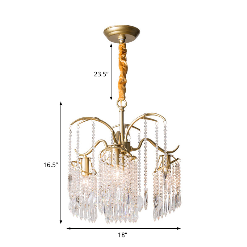 Beaded Crystal Chandelier Contemporary 3/7 Lights Brass Bedroom Ceiling Pendant Light