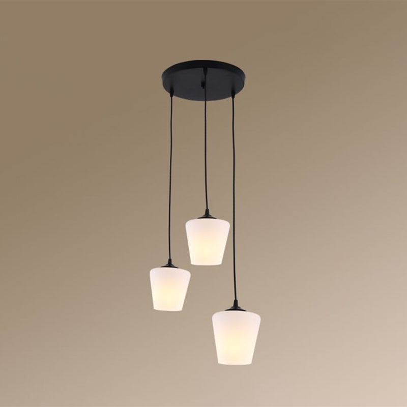 Tapered Dining Room Multi Ceiling Lamp Rustic Frosted Glass 3 Heads Black Suspension Light Fixture