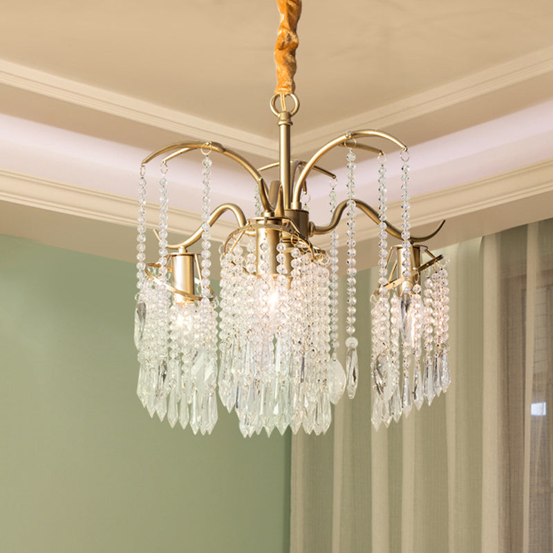 Beaded Crystal Chandelier Contemporary 3/7 Lights Brass Bedroom Ceiling Pendant Light