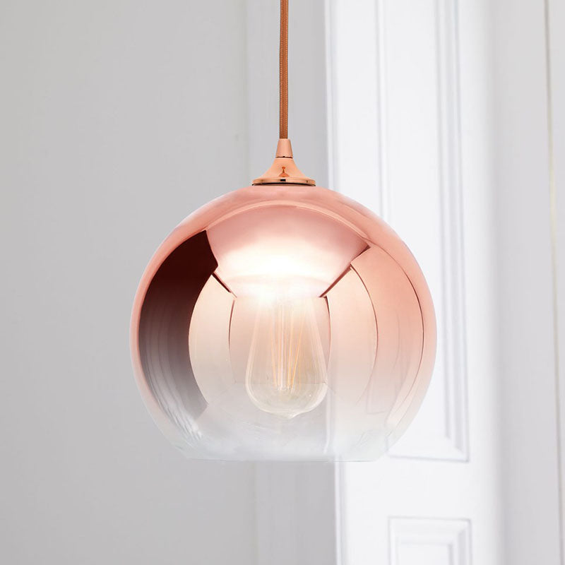 Gradient Glass Globe Hanging Light Post-Modern 1-Light Rose Gold Ceiling Pendant over Table