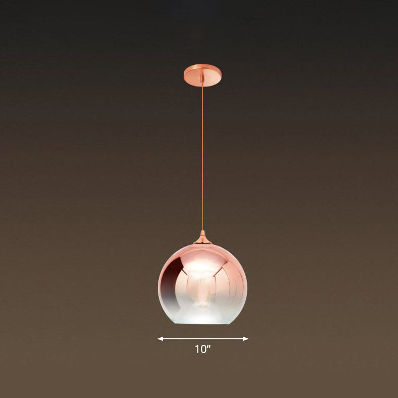 Gradient Glass Globe Hanging Light Post-Modern 1-Light Rose Gold Ceiling Pendant over Table