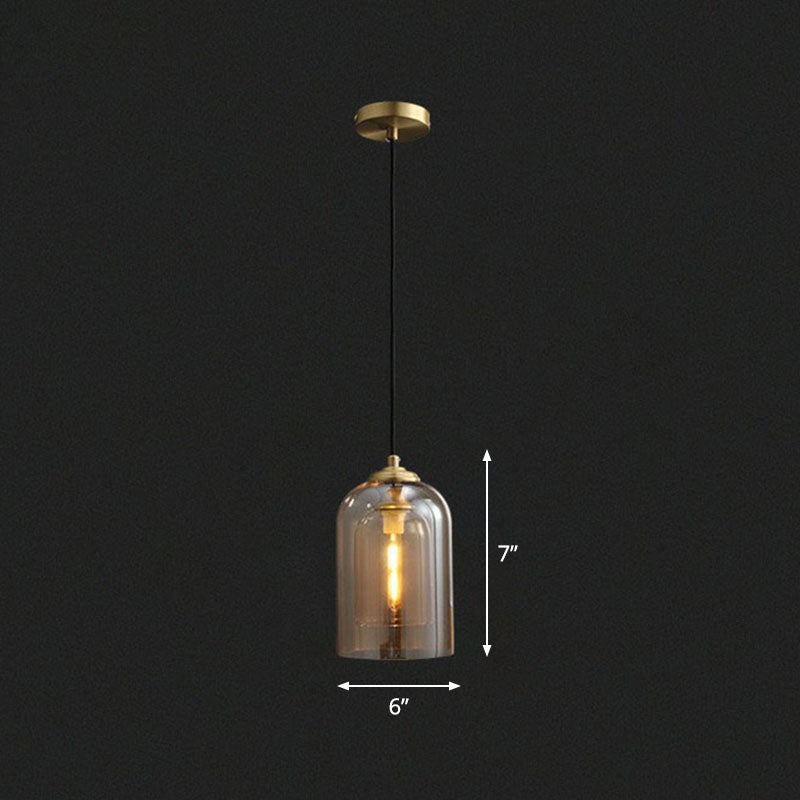 1 Glühbirnenschlafzimmer Hanging Lampe postmoderne Deckenleuchte mit doppelter Cloche -Glasschatten