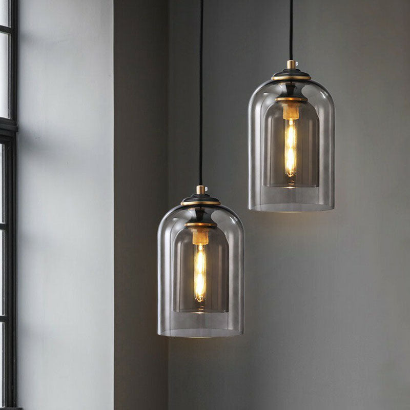 1 Bulb Bedroom Hanging Lamp Postmodern Ceiling Light with Double Cloche Glass Shade