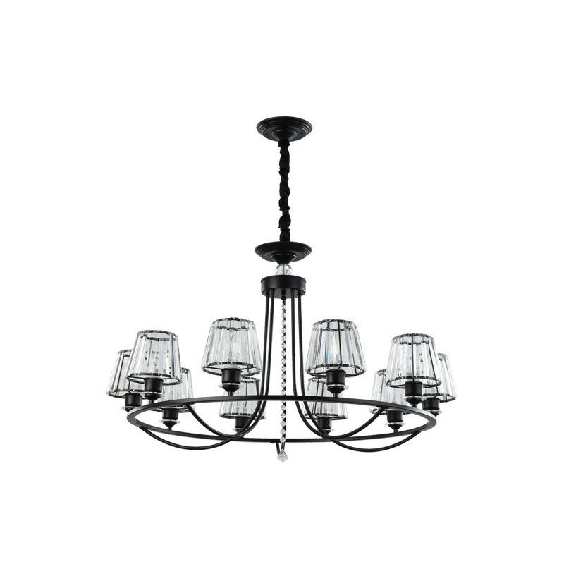 Postmodern Circle Chandelier Lighting Metal Living Room Ceiling Light with Tapered Crystal Shade