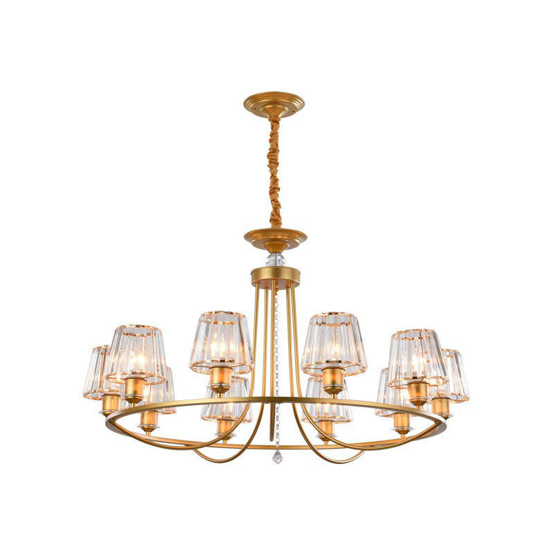 Postmodern Circle Chandelier Lighting Metal Living Room Ceiling Light with Tapered Crystal Shade