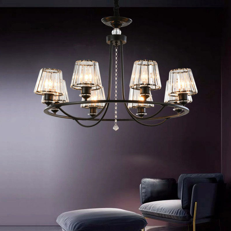 Postmodern Circle Chandelier Lighting Metal Living Room Ceiling Light with Tapered Crystal Shade