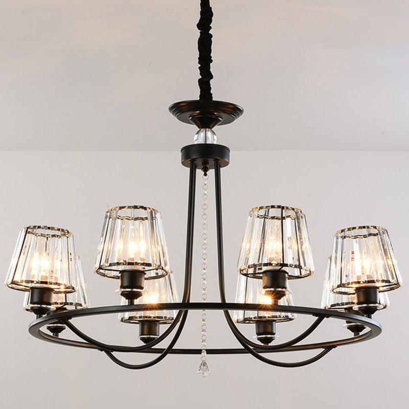 Postmodern Circle Chandelier Lighting Metal Living Room Ceiling Light with Tapered Crystal Shade