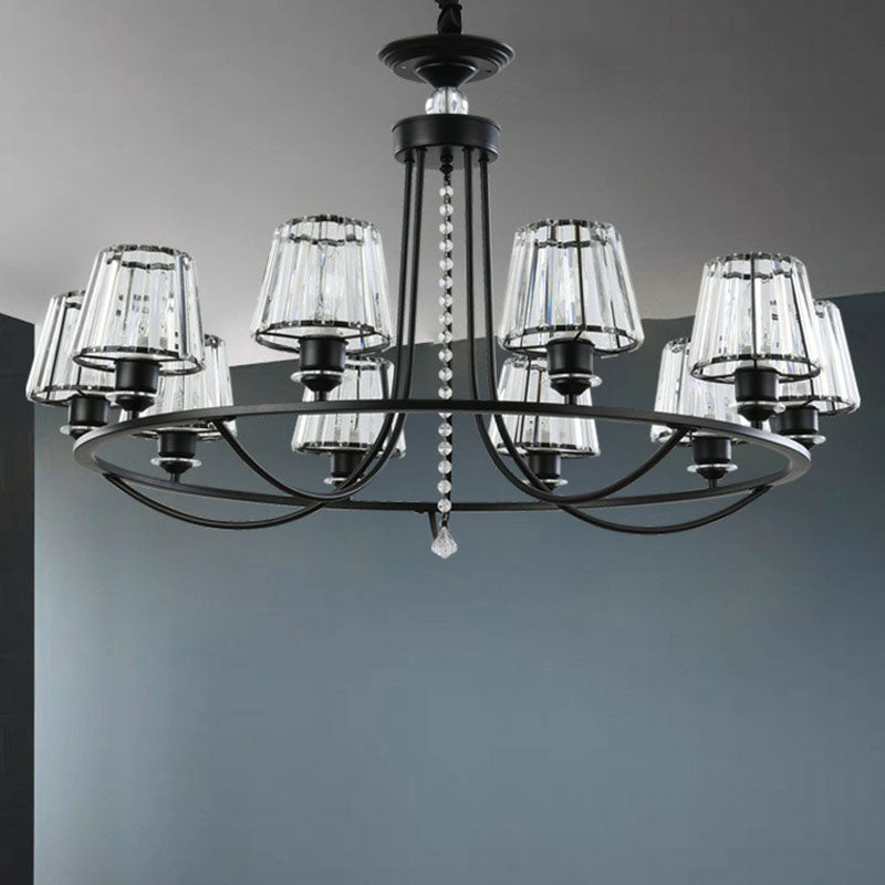 Postmodern Circle Chandelier Lighting Metal Living Room Ceiling Light with Tapered Crystal Shade