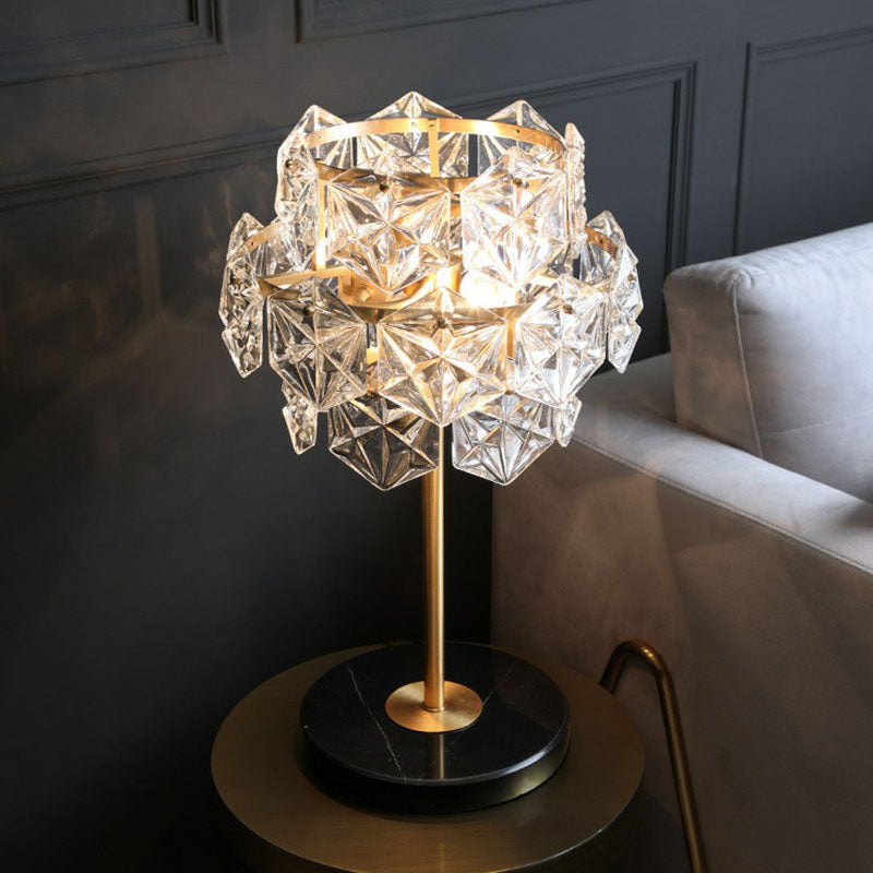 Clear Crystal Glass Snowflakes Nightstand Lamp Post-Modern 2 Bulbs Table Light in Gold