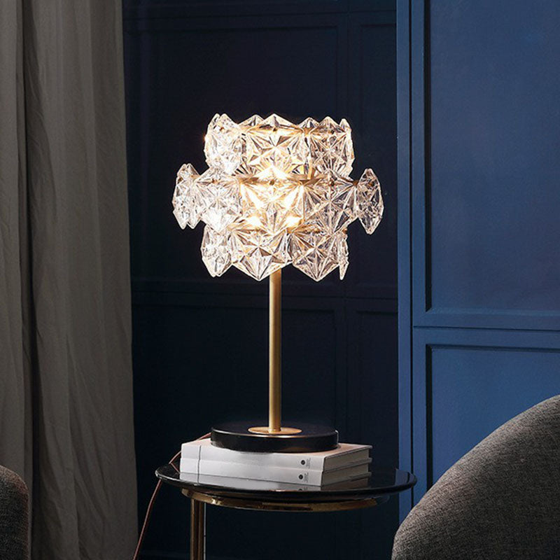 Clear Crystal Glass Snowflakes Nightstand Lamp Post-Modern 2 Bulbs Table Light in Gold