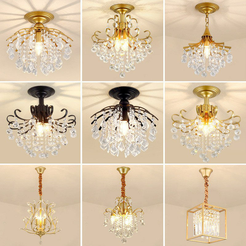 Crystal Strands Ceiling Light Fixture Contemporary Semi Flush Mount Chandelier for Terrace