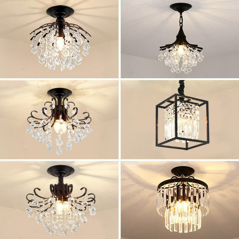 Crystal Strands Ceiling Light Fixture Contemporary Semi Flush Mount Chandelier for Terrace