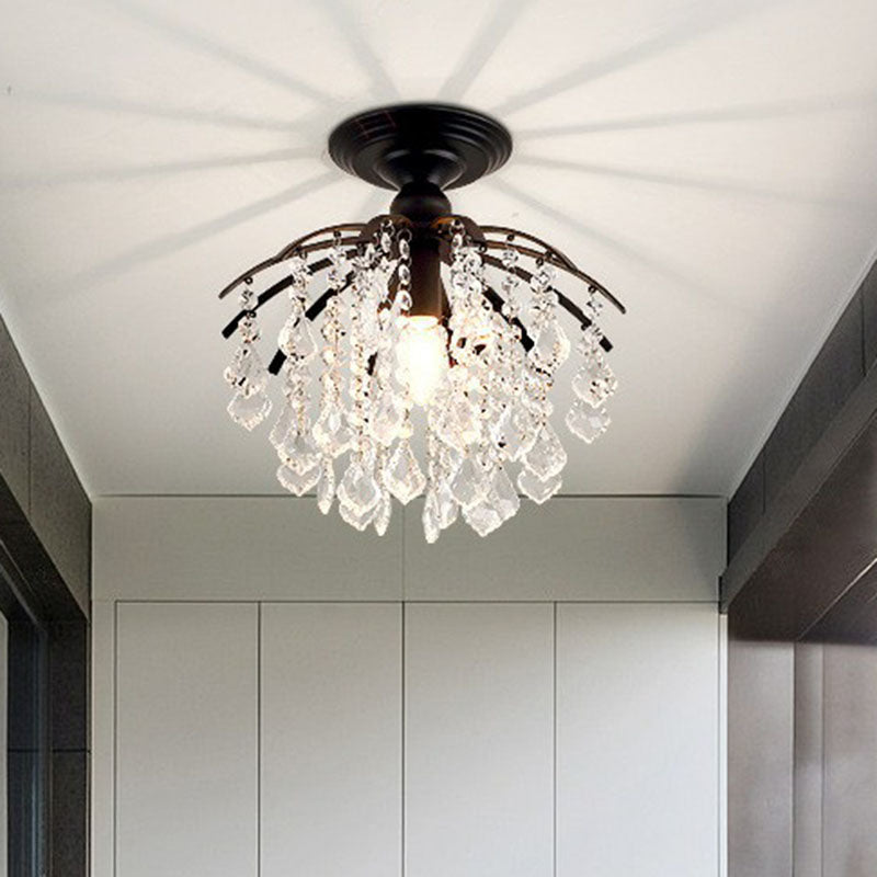 Crystal Strands Ceiling Light Fixture Contemporary Semi Flush Mount Chandelier for Terrace