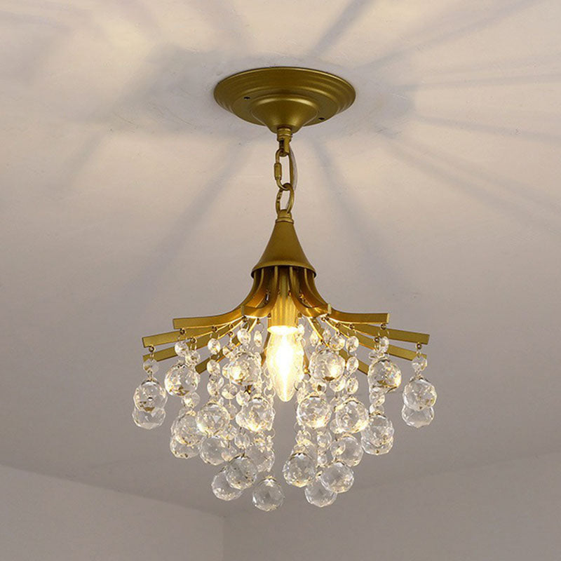 Crystal Strands Ceiling Light Fixture Contemporary Semi Flush Mount Chandelier for Terrace