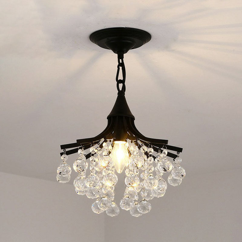 Crystal Strands Ceiling Light Fixture Contemporary Semi Flush Mount Chandelier for Terrace