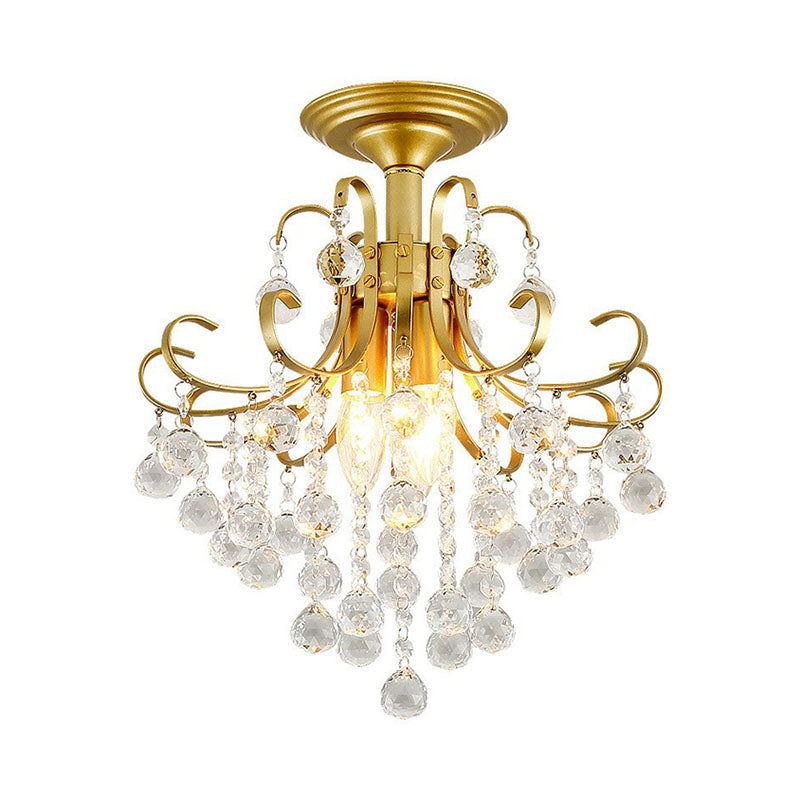 Crystal Strands Ceiling Light Fixture Contemporary Semi Flush Mount Chandelier for Terrace