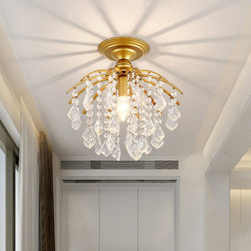 Crystal Strands Ceiling Light Fixture Contemporary Semi Flush Mount Chandelier for Terrace