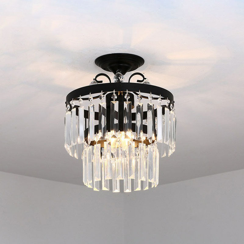 Crystal Strands Ceiling Light Fixture Contemporary Semi Flush Mount Chandelier for Terrace