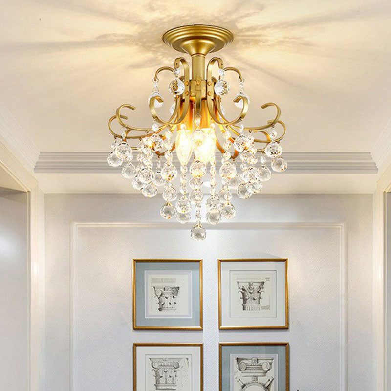 Crystal Strands Ceiling Light Fixture Contemporary Semi Flush Mount Chandelier for Terrace