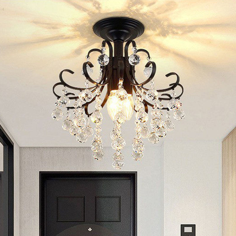 Crystal Strands Ceiling Light Fixture Contemporary Semi Flush Mount Chandelier for Terrace