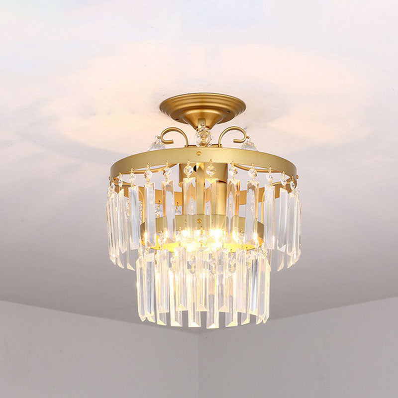 Crystal Strands Ceiling Light Fixture Contemporary Semi Flush Mount Chandelier for Terrace