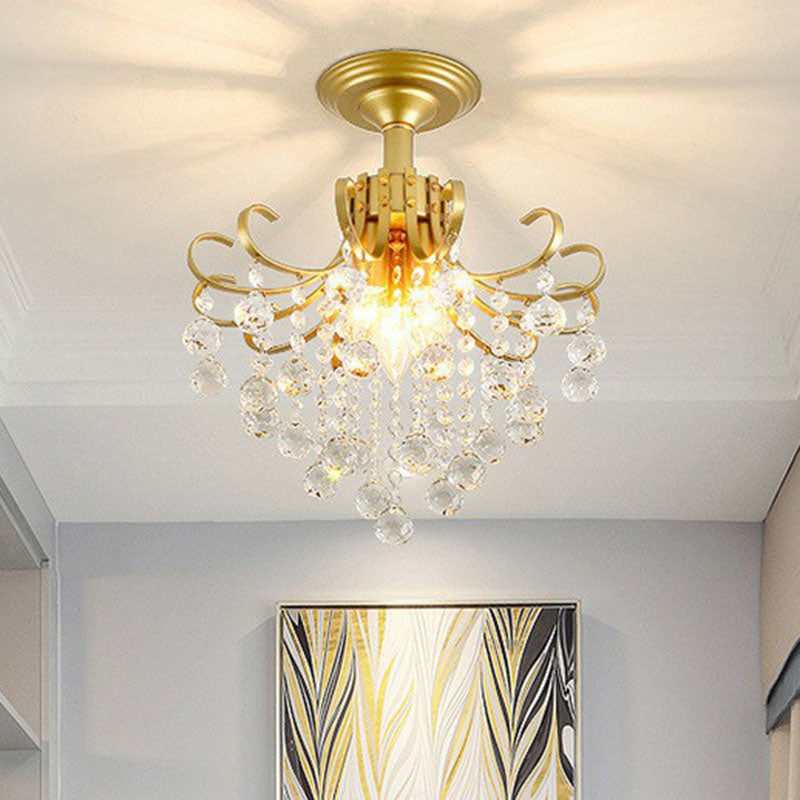 Crystal Strands Ceiling Light Fixture Contemporary Semi Flush Mount Chandelier for Terrace