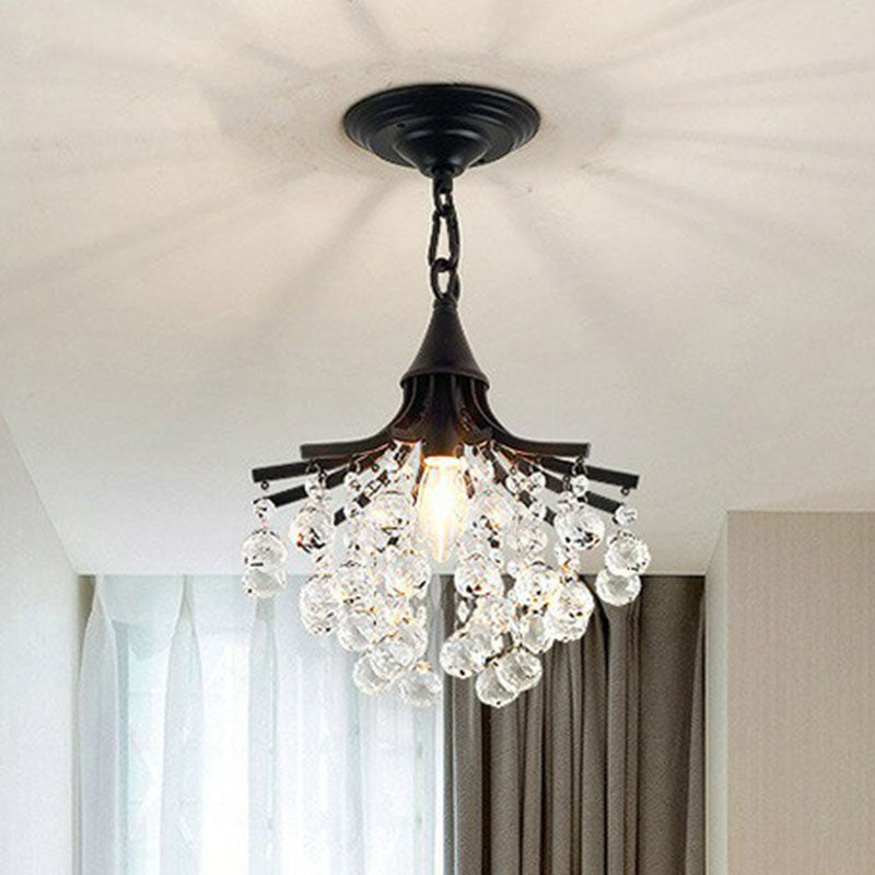 Crystal Strands Ceiling Light Fixture Contemporary Semi Flush Mount Chandelier for Terrace