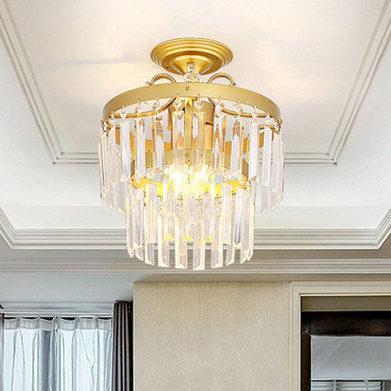 Crystal Strands Ceiling Light Fixture Contemporary Semi Flush Mount Chandelier for Terrace