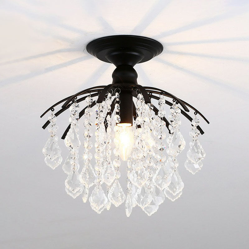 Crystal Strands Ceiling Light Fixture Contemporary Semi Flush Mount Chandelier for Terrace