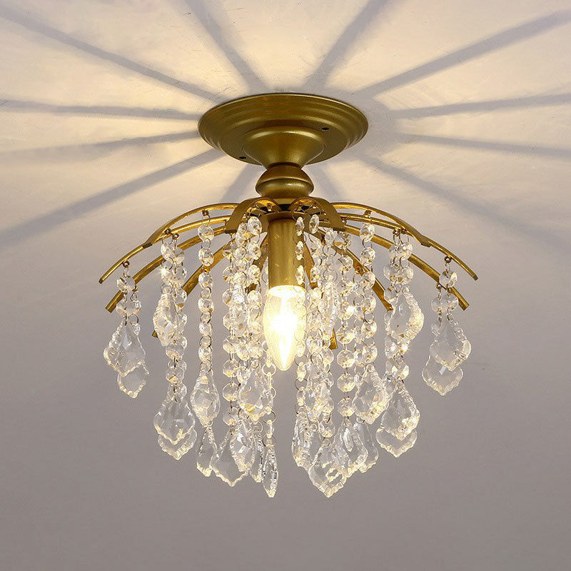 Crystal Strands Ceiling Light Fixture Contemporary Semi Flush Mount Chandelier for Terrace