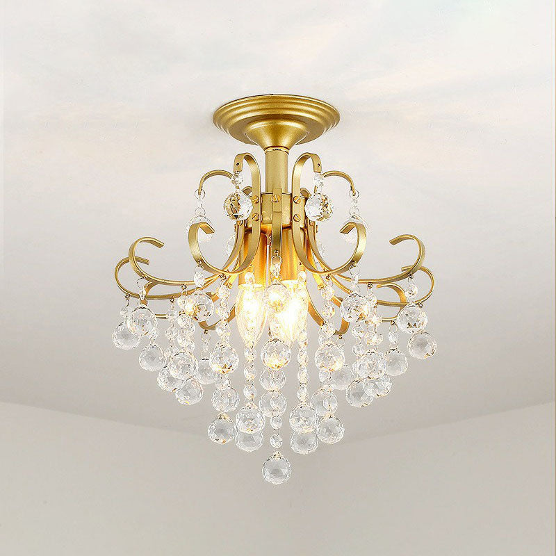 Crystal Strands Ceiling Light Fixture Contemporary Semi Flush Mount Chandelier for Terrace