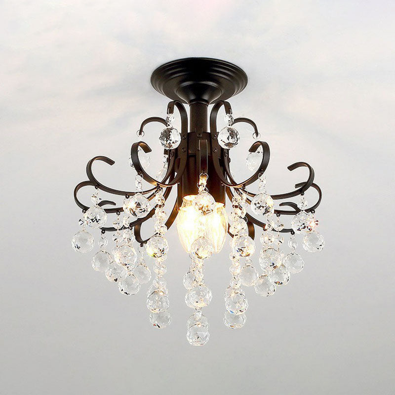 Crystal Strands Ceiling Light Fixture Contemporary Semi Flush Mount Chandelier for Terrace