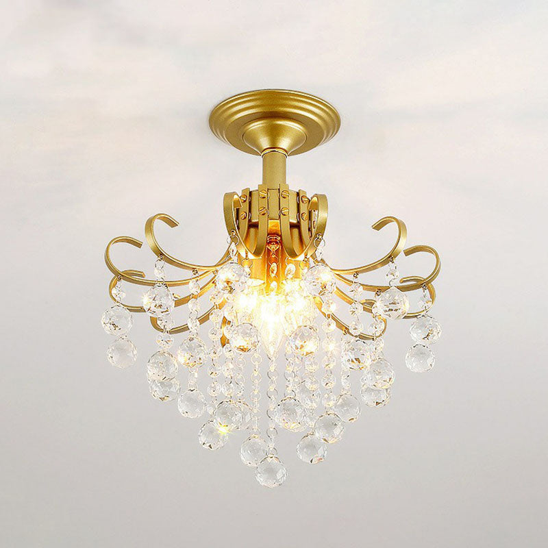 Crystal Strands Ceiling Light Fixture Contemporary Semi Flush Mount Chandelier for Terrace