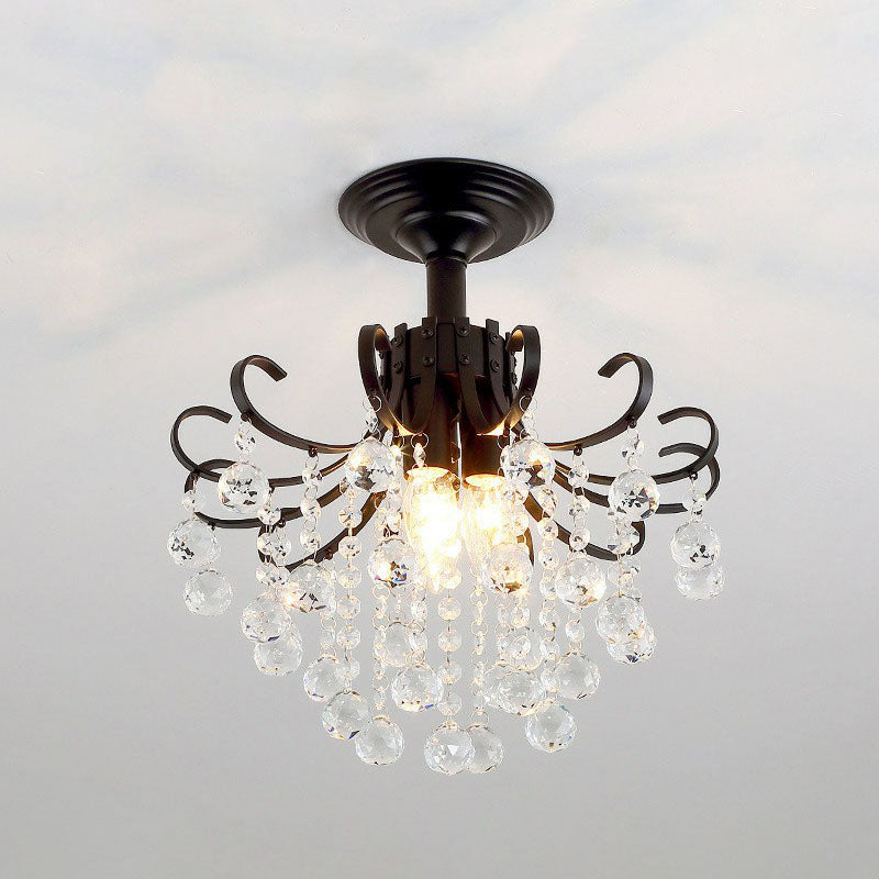 Crystal Strands Ceiling Light Fixture Contemporary Semi Flush Mount Chandelier for Terrace