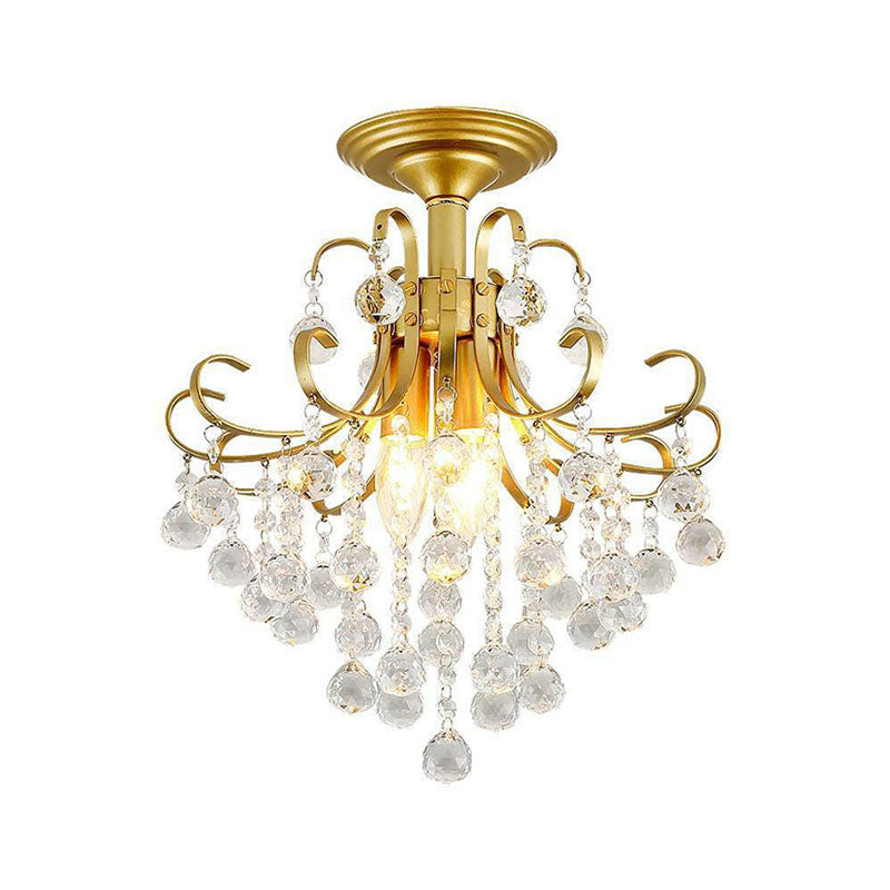 Classic Swirl Ceiling Flush Light Single Metal Semi Mount Lighting with Crystal Ball