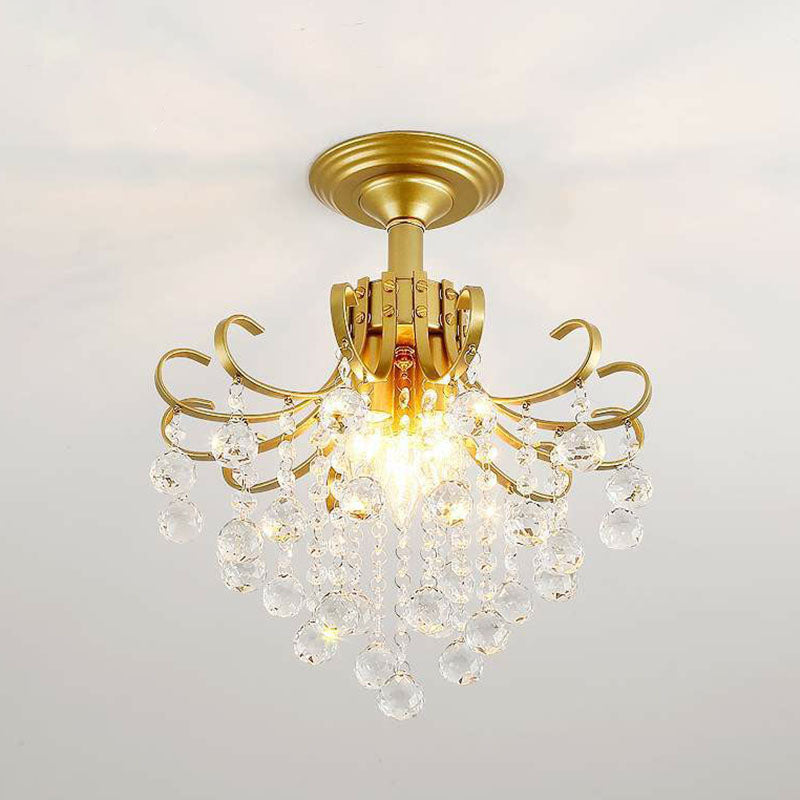 Classic Swirl Ceiling Flush Light Single Metal Semi Mount Lighting with Crystal Ball