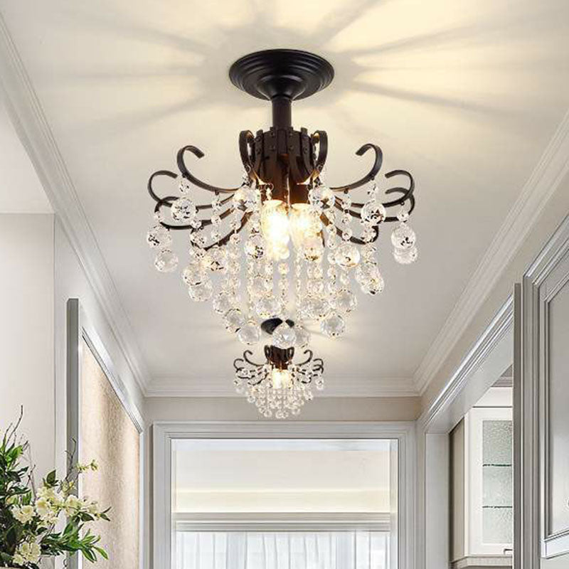 Classic Swirl Ceiling Flush Light Single Metal Semi Mount Lighting with Crystal Ball