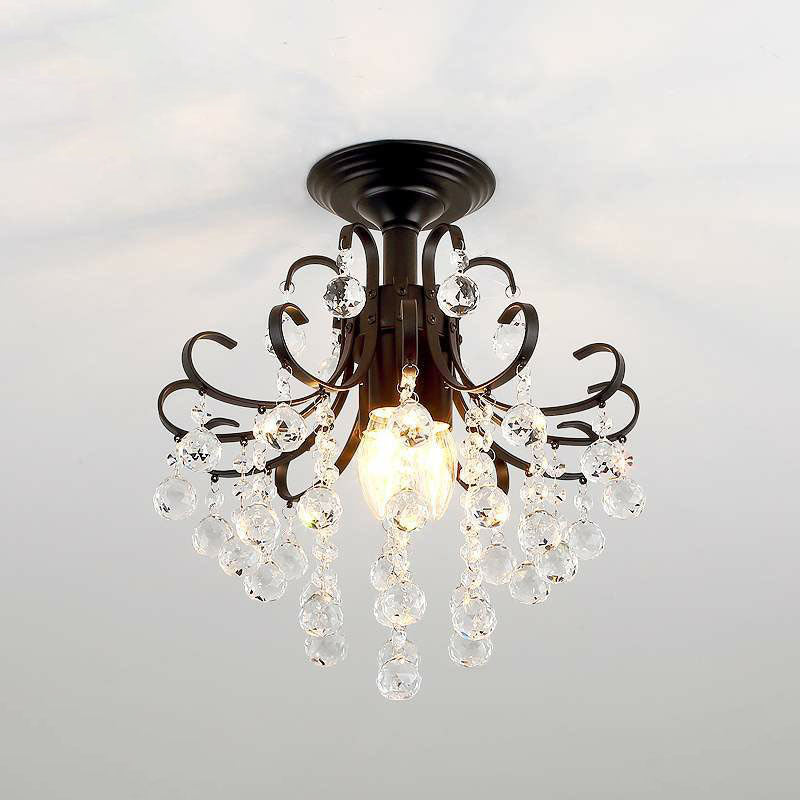 Classic Swirl Ceiling Flush Light Single Metal Semi Mount Lighting with Crystal Ball