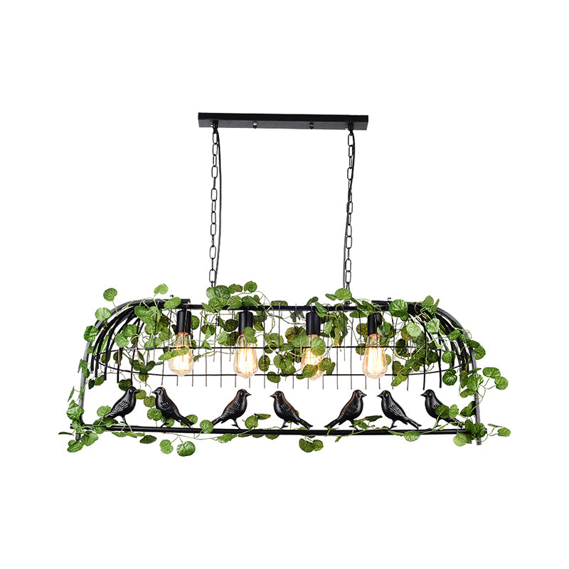 Birdcage Iron Isola Pendant Light Vintage Restaurant Affermazione Luce con edera decorativa in nero