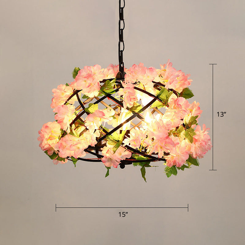 Industrial Framed Ceiling Light Metallic Hanging Pendant Light with Plant Decor for Restaurant