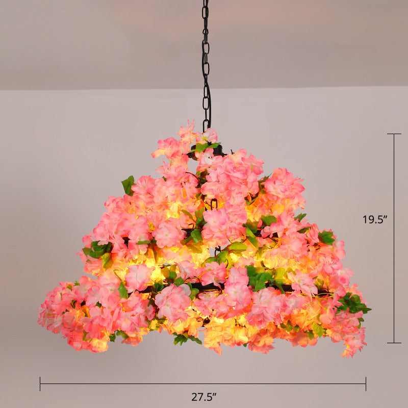 Industrial Framed Ceiling Light Metallic Hanging Pendant Light with Plant Decor for Restaurant