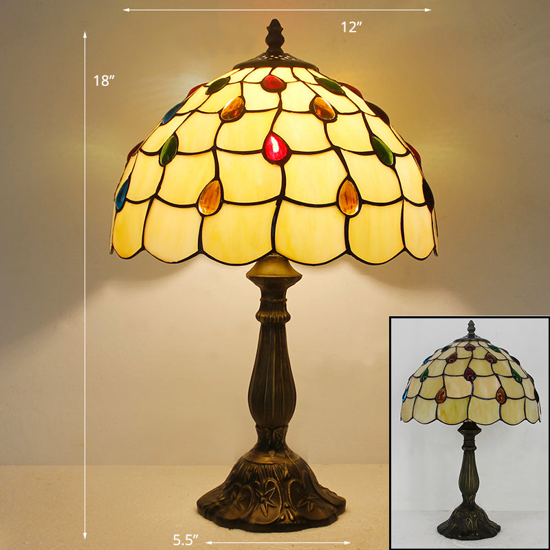 Tiffany Bowl Nightstand Lamp Single-Bulb Stained Glass Table Light Ideas for Restaurant