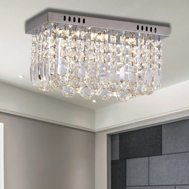 8"/16" W Chrome Cubic/Cuboid Flush Mount Modern Crystal Bedroom LED Flush Ceiling Light Fixture