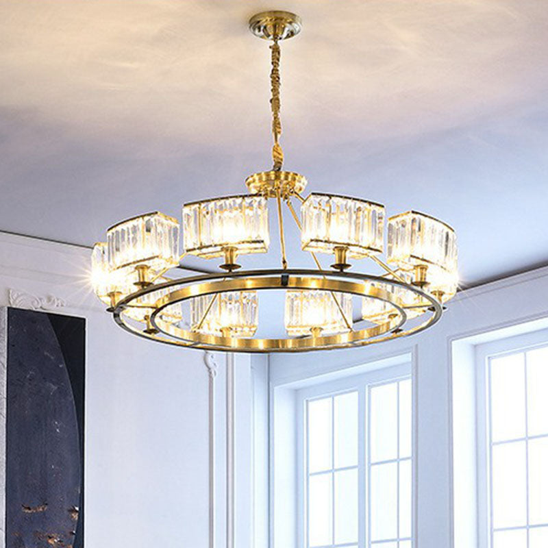 Round Chandelier Pendant Light Contemporary K9 Crystal Living Room Hanging Light in Gold