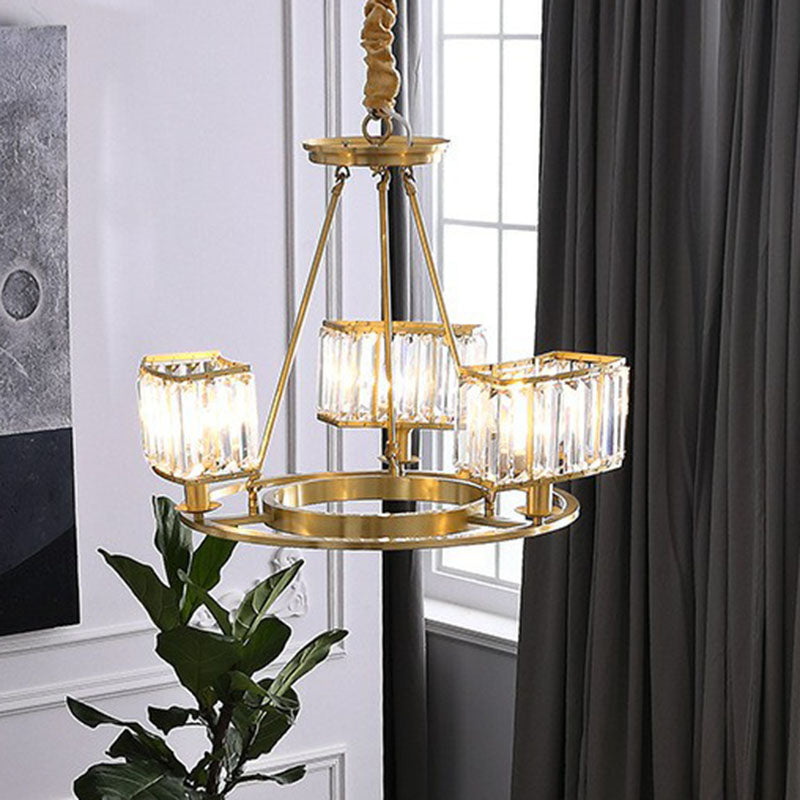 Round Chandelier Pendant Light Contemporary K9 Crystal Living Room Hanging Light in Gold