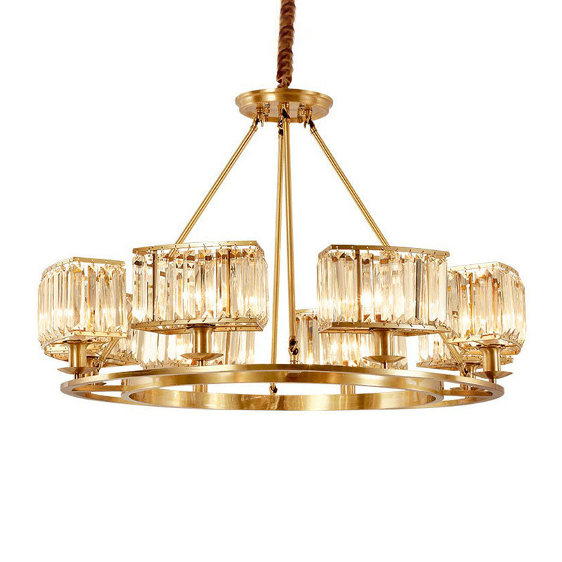 Round Chandelier Pendant Light Contemporary K9 Crystal Living Room Hanging Light in Gold