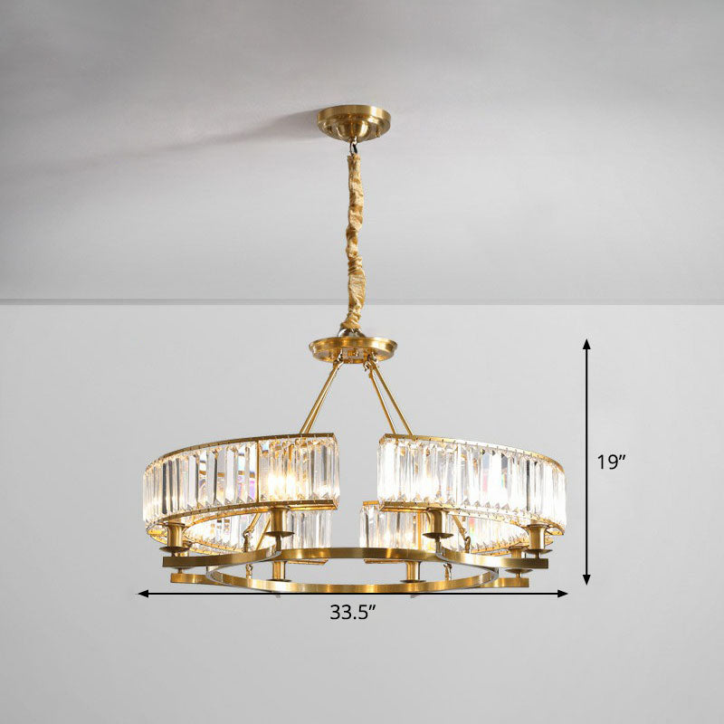 Round Chandelier Pendant Light Contemporary K9 Crystal Living Room Hanging Light in Gold