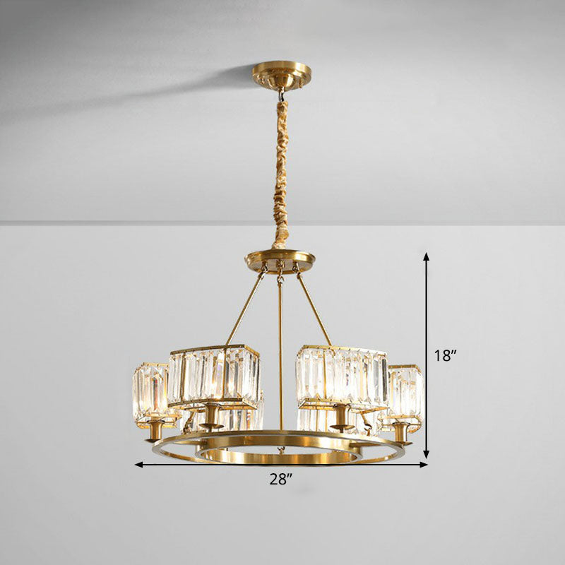 Round Chandelier Pendant Light Contemporary K9 Crystal Living Room Hanging Light in Gold