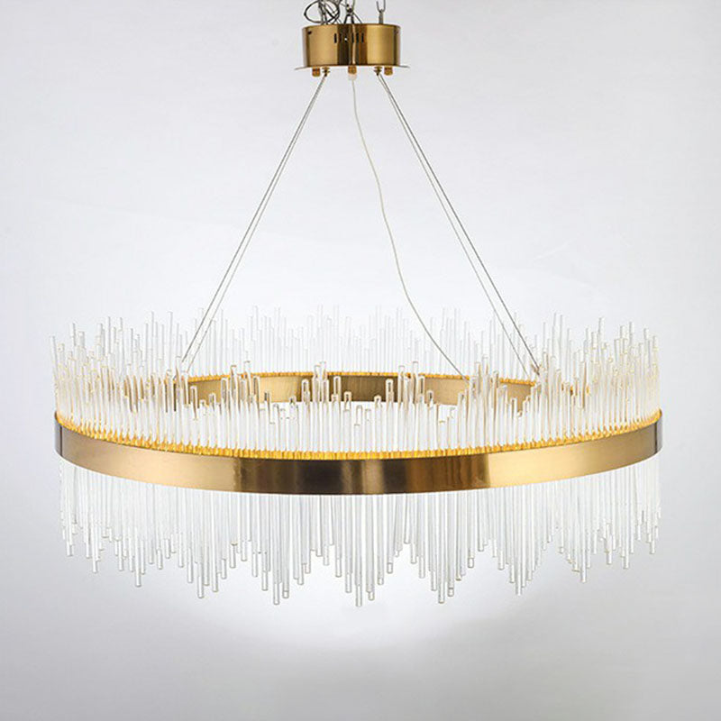 Circle Crystal Rod LED Ceiling Lighting Modern Gold Chandelier Light Fixture for Living Room